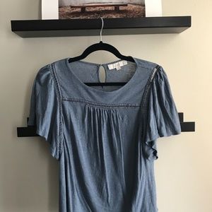 Blue Peasant Top with Detailed Neckline